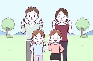 若い夫婦と男の子と女の子