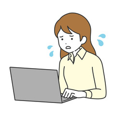 パソコンで仕事をするビジネスウーマン　トラブル　イラスト素材
