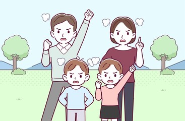 若い夫婦と男の子と女の子