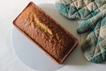 A loaf of home baked vanilla cake. It is also called yellow cake or butter cake or tea cake.