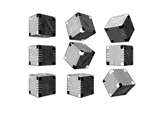 Abstract geometric cube collection vector illustration set on white BG