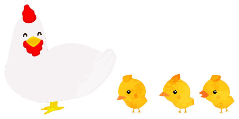 Chicks Going After Hen Side View