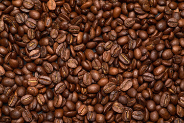 Background or texture made of roasted brown coffee beans