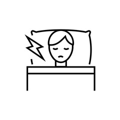 Sick man in bed icon. Bad health vector illustration