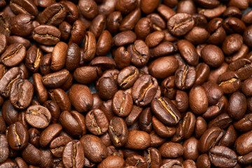 Background or texture made of roasted brown coffee beans