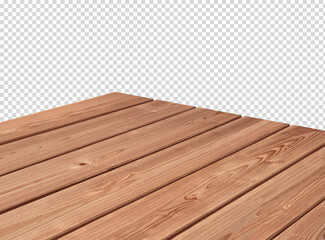 Perspective view of empty wood or wooden table top on isolated background including clipping path.