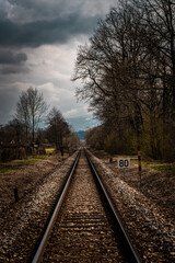 Fototapeta na wymiar Railroad tracks in the morning