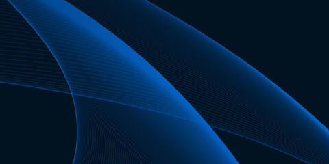 Abstract dark blue minimal background. Long banner business template with dynamic wavy line