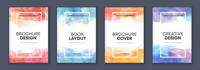 Watercolor A4 brochure colourful cover bundle set with paint splash