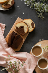 Delicious homemade marble pound cake and milk coffee