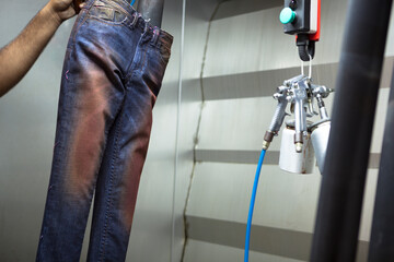 Jeans Pants Special Effects in Chemical Application Cabinets