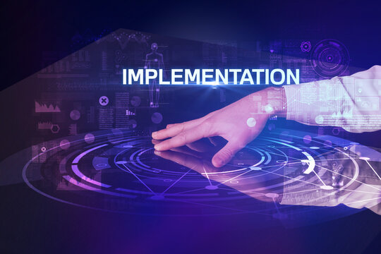 Businessman touching huge display concept