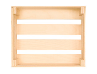 one wooden box on an isolated white background. view from above
