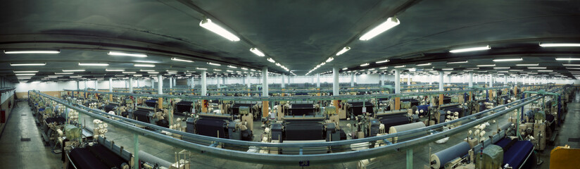 Denim Textile Industry - Big Weaving Room Panorama