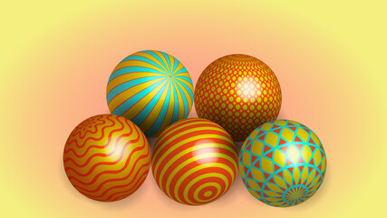 3D, Illustration, wallpaper for a desktop with the image of five multi-colored volumetric spheres