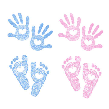 Baby girl and boy foot print arrival greeting card