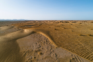 Aerial photography of desert sand fixation