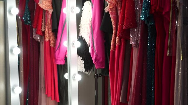Mirror with illumination in the store of women's clothing