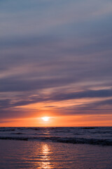 Naklejka premium Scenic landscape. Sunset over Baltic sea. Beautiful nature in Jurmala, Latvia. Nobody.