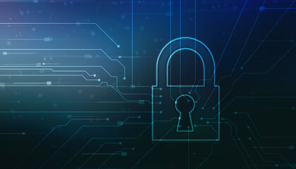 Closed Padlock on technology background, Technology security concept. Modern safety digital background. Lock Protection system, Cyber Security or internet network protection