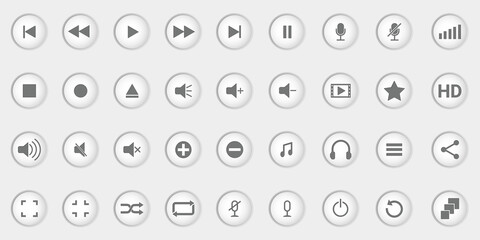 A set of isometric gray buttons of the media player.Buttons in a realistic style.Navigation control buttons.It can be used in web design, infographics, and other types of design.Flat vector illustrati