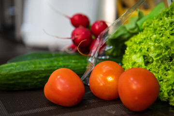 radish cucumber tomatoes salad close up