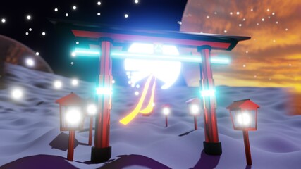 japan torii gate sci-fi 4K 
