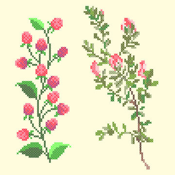 vector art cross stitch herbs