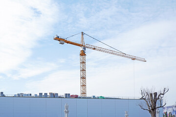 crane working on a building complex