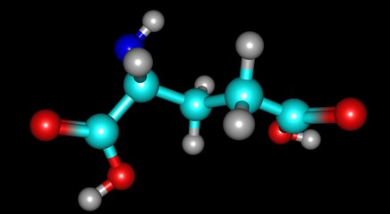 Glutamic acid molecular structure isolated on black