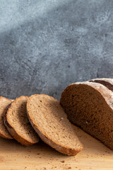 Bread in basket on marbled background