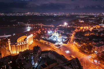 Papier Peint photo Kiev Aerial night view night Kyiv