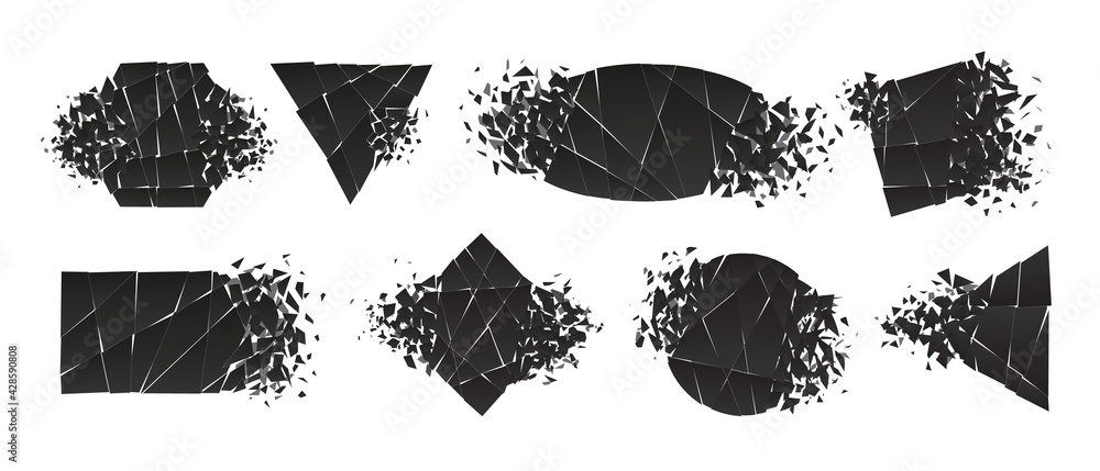 Wall mural shape shattered and explodes flat style design vector illustration set isolated on white background.