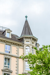 View of historic Zurich city center  on a cloudy day in summer, Canton of Zurich, Switzerland.