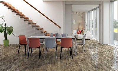 Illustration 3D rendering large luxury modern bright interiors Living room mockup computer digitally generated image