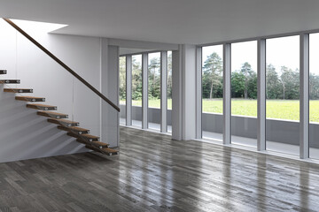 Obraz premium Illustration 3D rendering large luxury modern bright interiors Living room mockup computer digitally generated image