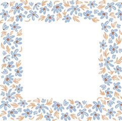 Fototapeta na wymiar multicolor floral square frame with small meadow flowers on white background