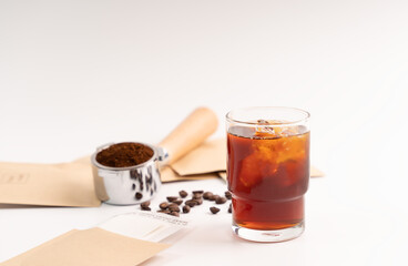 Ice coffee and coffee bean with drip bag