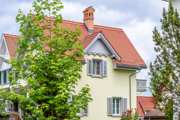 A perfect neighborhood. Houses in suburb at Spring in the Zurich, Switzerland.