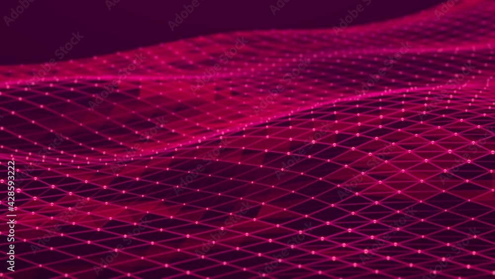 Poster abstract polygonal space with dots and lines motion. dynamic triangular wave background. data techno