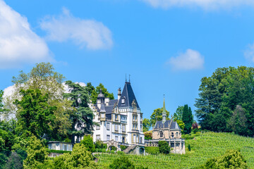 Fototapeta premium Waterview on Swiss village near Lucerne, Switzerland.