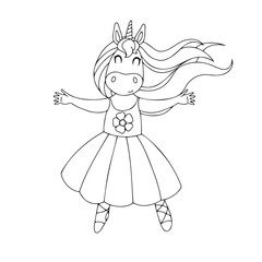 Vector illustration of a ballerina unicorn, a simple illustration in the style of a line art sketch