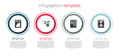 Set Coffee paper filter, bean, branch, Chocolate bar and machine. Business infographic template. Vector