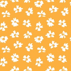 Orange Botanical Floral Seamless Pattern Background