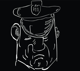 Black and white illustration of a strong policeman head.