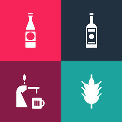 Set pop art Hop, Beer tap with glass, Glass bottle of vodka and icon. Vector