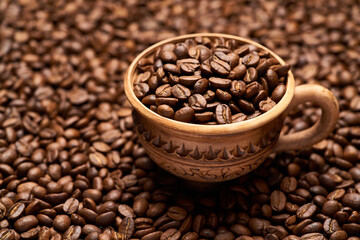 Background or texture made of roasted brown coffee beans