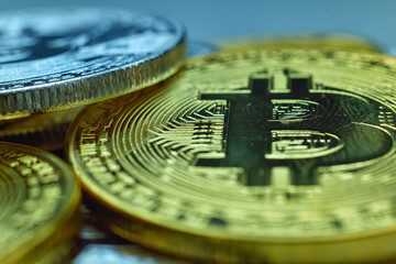 Golden cryptocurrencys bitcoin coins.