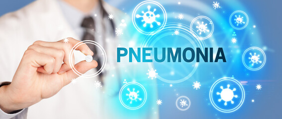 Doctor giving pill, virus concept