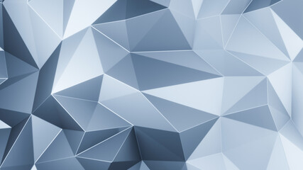 Blue triangle low polygon. Gray aluminum geometric triangular polygonal. Abstract mosaic background. 3D Rendering illustration.